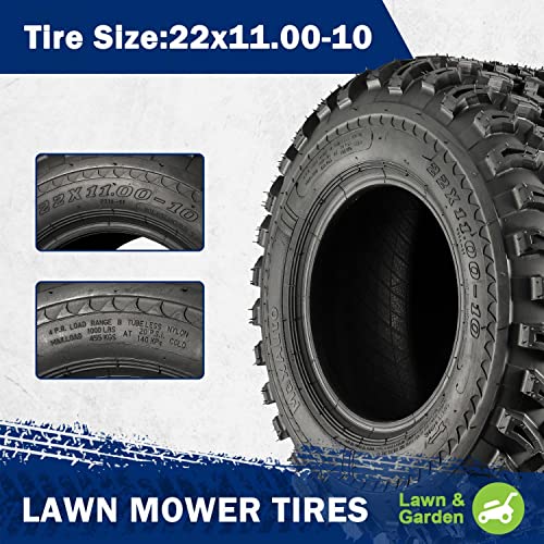 MaxAuto 22x11.00-10 Lawn Mower Tires, 22x11x10 Golf Cart Tires, 22x11-10 nhs Tires, Hilly Terrian Vehicle Tire with 15.8mm Tread Depth, 4Ply Tubeless, Set of 2