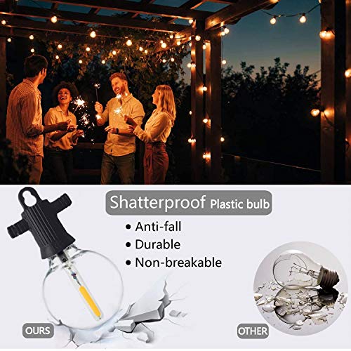 ZOTOYI Solar Outdoor String Lights 50FT Globe String Lights Patio Lights with 24+2 LED Filament Plastic Bulbs, Commercial Waterproof Shatterproof for Backyard Tents Garden Porch Cafe Party