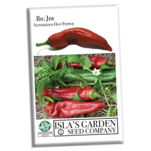 big jim supersized hot pepper seeds for planting, 100+ heirloom seeds per packet, (isla’s garden seeds), non gmo seeds, botanical name: capsicum annuum, great home garden gift