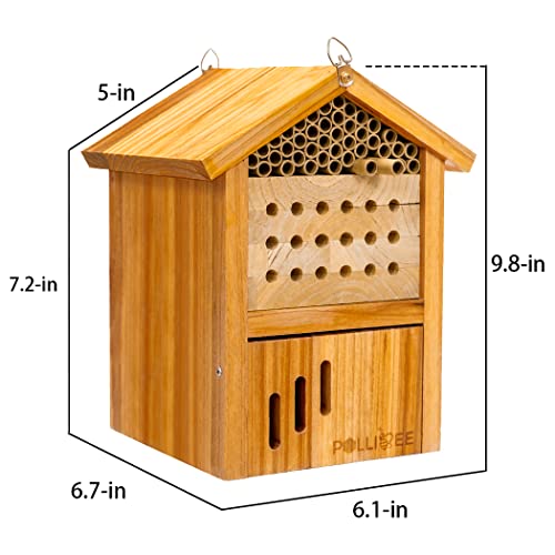 POLLIBEE Mason Bee House Wax Coated Wooden Bee Hotel Waterproof Beehouses