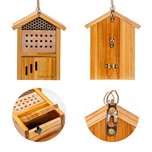 POLLIBEE Mason Bee House Wax Coated Wooden Bee Hotel Waterproof Beehouses