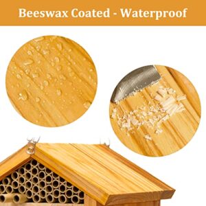 POLLIBEE Mason Bee House Wax Coated Wooden Bee Hotel Waterproof Beehouses