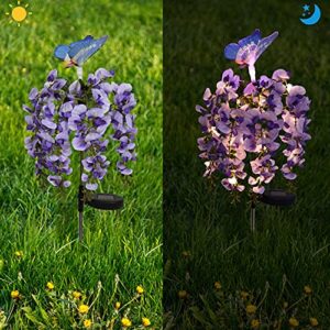 Solar Flowers Lights Outdoor ,Doingart Wisteria Floral Butterfly Solar Lighte with Multi-Color Changing LED Solar Lights for Garden Patio Backyard Pathway Lawn (Purple)