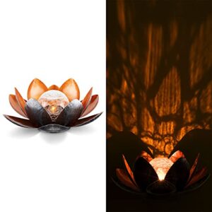 navaris solar garden light – led lotus outdoor sun powered back yard patio porch driveway decorative automatic ambient lighting lantern – amber
