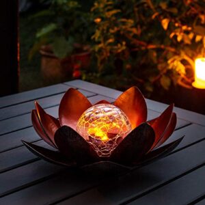 Navaris Solar Garden Light - LED Lotus Outdoor Sun Powered Back Yard Patio Porch Driveway Decorative Automatic Ambient Lighting Lantern - Amber