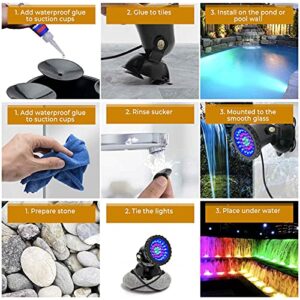 Solar Fountain Lights, RGB Spot Lights for Yard, Color Changing Pond Lights, IP68 Waterproof Underwater Spotlights Outdoor Landscape Lights for Halloween House Garden Pathway Tree Flag, 4 Lights