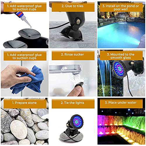 Solar Fountain Lights, RGB Spot Lights for Yard, Color Changing Pond Lights, IP68 Waterproof Underwater Spotlights Outdoor Landscape Lights for Halloween House Garden Pathway Tree Flag, 4 Lights