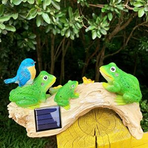 iRonrain Solar Garden Statues Frog, Outdoor Art Decor Figurine Waterproof Lights with Frogs Bird Mushroom & Flowers, Garden Sculpture Ornament for Spring Lawn Yard Thanksgiving Christmas (Frog)