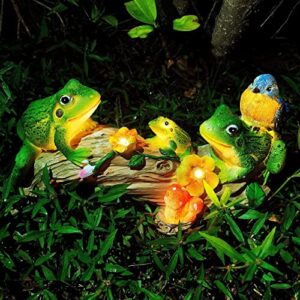 iRonrain Solar Garden Statues Frog, Outdoor Art Decor Figurine Waterproof Lights with Frogs Bird Mushroom & Flowers, Garden Sculpture Ornament for Spring Lawn Yard Thanksgiving Christmas (Frog)