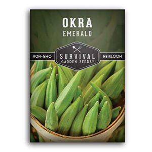 survival garden seeds – emerald okra seed for planting – packet with instructions to plant and grow tender and large okra in your home vegetable garden – non-gmo heirloom variety – 1 pack