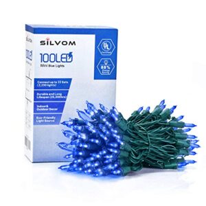 silvom blue christmas lights, 100 led mini tree lights, 33ft xmas lights, 120v ul certified indoor & outdoor string lights for halloween, christmas tree, party, wedding, patio, garden, home decoration