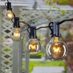 50feet g40 outdoor string lights hanging globe patio lights with 52 clear bulbs(2 spare), ul listed connectable backyard lights for indoor outdoor decor, 50 hanging sockets, e12 base, 5w bulb, black