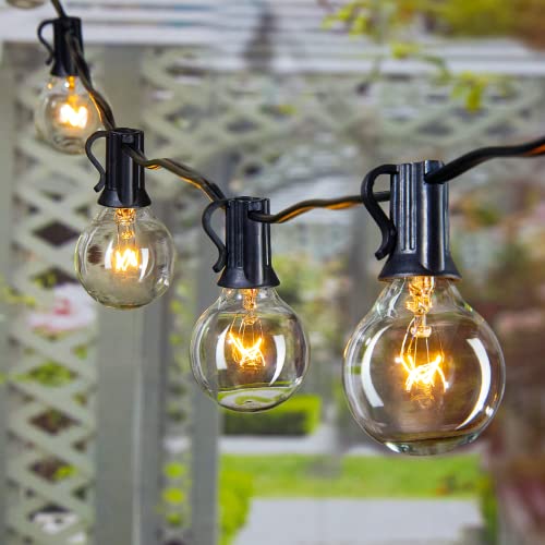 50Feet G40 Outdoor String Lights Hanging Globe Patio Lights with 52 Clear Bulbs(2 Spare), UL Listed Connectable Backyard Lights for Indoor Outdoor Decor, 50 Hanging Sockets, E12 Base, 5W Bulb, Black