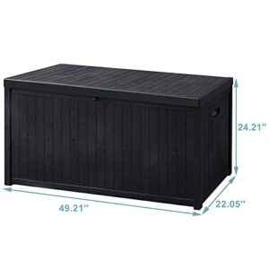 SUNVIVI OUTDOOR 120 Gallon Deck Storage Box with Hydraulic Hinge, Resin Patio Storage Bin with Lockable Lid, Waterproof Outside Storage Container for Cushions, Pool Supplies, Garden Tools, Black