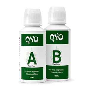 qyo base a & b nutrients(200ml in total), plant growing nutrient plant food for all plants, all-purpose concentrated fertilizer for any hydroponics system, potted houseplants, for outdoor & indoor