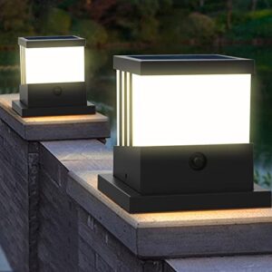 LINQELLY Solar Post Cap Light, 4x4 5x5 6x6 Solar Post Cap Outdoor, IP65 Waterproof Fence Deck Post Cap Lights Solar Powered 3 Modes Solar Post Light for Deck Garden Patio Fence 2 Pack