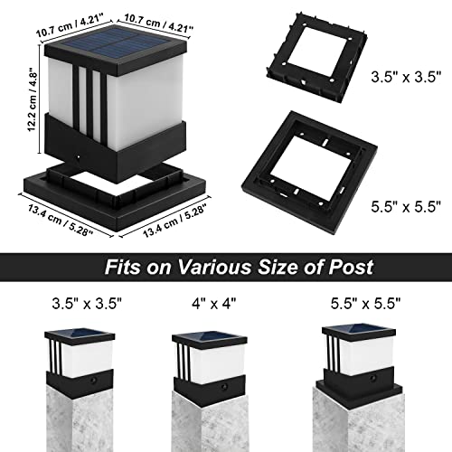 LINQELLY Solar Post Cap Light, 4x4 5x5 6x6 Solar Post Cap Outdoor, IP65 Waterproof Fence Deck Post Cap Lights Solar Powered 3 Modes Solar Post Light for Deck Garden Patio Fence 2 Pack