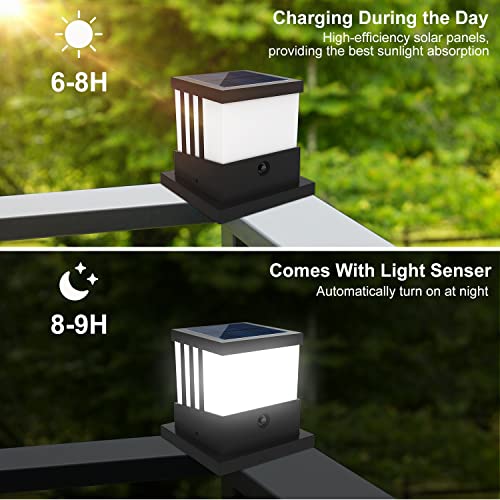 LINQELLY Solar Post Cap Light, 4x4 5x5 6x6 Solar Post Cap Outdoor, IP65 Waterproof Fence Deck Post Cap Lights Solar Powered 3 Modes Solar Post Light for Deck Garden Patio Fence 2 Pack