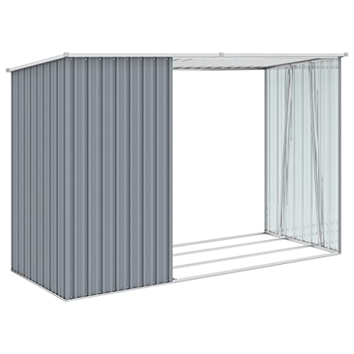 vidaXL Garden Firewood Shed Storage Building Tool Timber Log House Outdoor Backyard Furniture Equipment Organize Gray Galvanized Steel