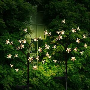perzoe outdoor decorative solar cherry blossoms light – solar powered 20led memory modeling copper wire garden decorative lights for patio lawn christmas birthday party decor(2 pack) (warm white)