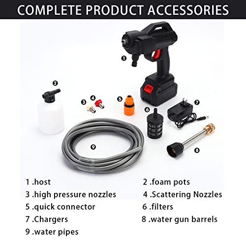 21V Cordless Car Wash Machine with Accessories Portable Electric Pressure Washer with Water Tank for Cars Gardens Terraces Windows Cleaning Works