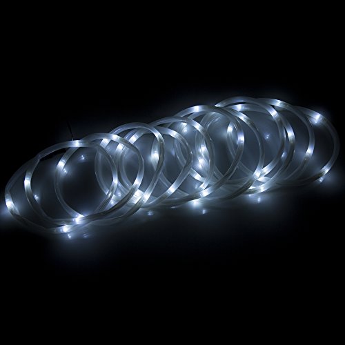 Pure Garden Solar Powered LED Rope Lights – 32 FT Strand with 100 White Bulbs, Steady or Twinkle Mode – Outdoor Patio, Landscape, and Garden Décor