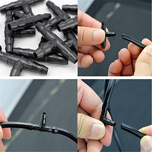 Kalolary 100pcs 1/4" Universal Barbed Tee Fittings, Barbed Connectors Drip Irrigation for 4mm/7mm Water Tube Drip Irrigation Watering System