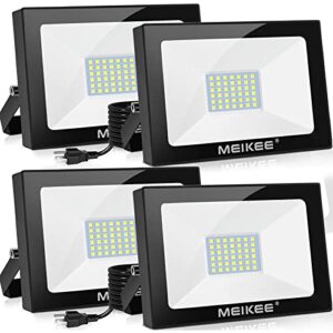 MEIKEE 35W LED Flood Lights Outdoor, 3500lm LED Work Light with Plug, 5000K Natural White Security Light, IP66 Waterproof Portable Outdoor Flood Lighting for Garage Garden Stadium Playground (4Pack)