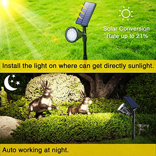 ROSHWEY Solar Spot Lights Outdoor, 600LM Solar Flood Lights Waterproof Solar Spotlight for Driveway Backyard Patio Landscape Deck Garage (Cool White, 2 Pack)