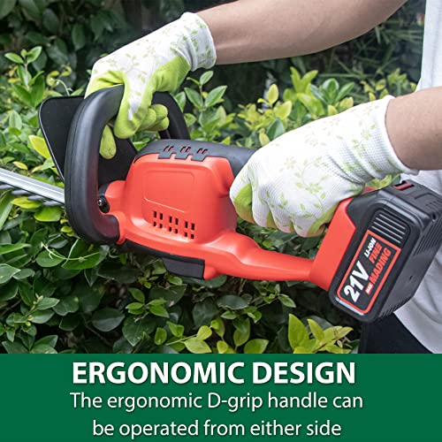 Brushless Hedge Trimmer Cordless, T TOVIA 20'' Bush Trimmer with Dual-Action Laser Blade & 3/5” Cutting Capacity, 21V Battery Powered Handheld Hedge Cutter for Bush Lawn and Garden, Tools only