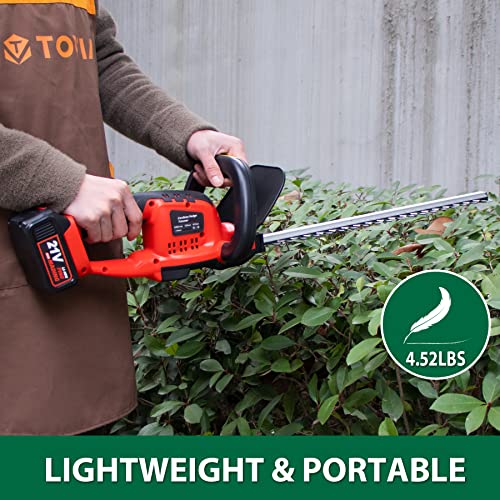Brushless Hedge Trimmer Cordless, T TOVIA 20'' Bush Trimmer with Dual-Action Laser Blade & 3/5” Cutting Capacity, 21V Battery Powered Handheld Hedge Cutter for Bush Lawn and Garden, Tools only