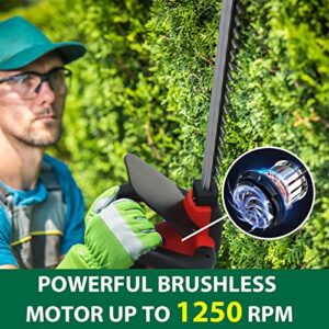 Brushless Hedge Trimmer Cordless, T TOVIA 20'' Bush Trimmer with Dual-Action Laser Blade & 3/5” Cutting Capacity, 21V Battery Powered Handheld Hedge Cutter for Bush Lawn and Garden, Tools only