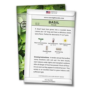 Sow Right Seeds - Greek Basil Seed for Planting - Non-GMO Heirloom Seeds - Instructions to Plant and Grow a Kitchen Herb Garden, Indoors or Outdoor; Great Gardening Gift (1)