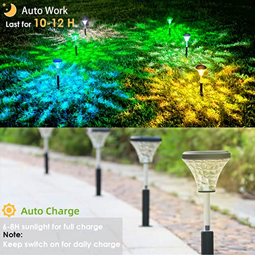 arzerlize Solar Pathway Lights, Bright Dynamic/Color Changing Garden Solar Lights Outdoor Waterproof IP67 Solar Powered Led Path Lights for Yard Landscape Walkway Lawn Ground Decorative 2 Pack