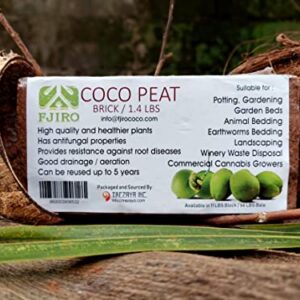 Fjiro Coco | Premium 100% Organic Coconut Coir with Low EC & pH Potting Substrate Soil for Plants | Brick 1.4 lbs