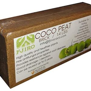 Fjiro Coco | Premium 100% Organic Coconut Coir with Low EC & pH Potting Substrate Soil for Plants | Brick 1.4 lbs