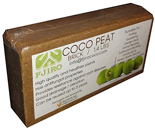 Fjiro Coco | Premium 100% Organic Coconut Coir with Low EC & pH Potting Substrate Soil for Plants | Brick 1.4 lbs