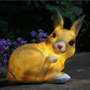 shumi Solar Garden Statue Bunny Figurine, Waterproof Resin Bunny Garden Decoration Animal Sculpture Ornaments with Solar Outdoor Light for Patio Pathway Backyard Yard Easter Decor, Warm White