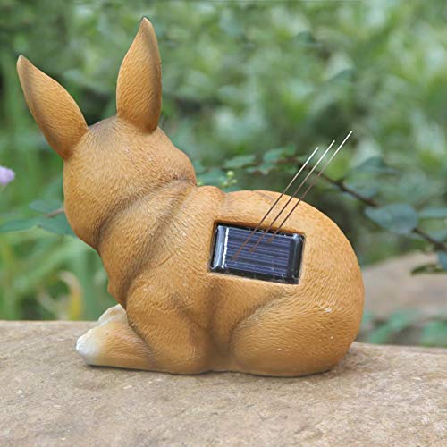 shumi Solar Garden Statue Bunny Figurine, Waterproof Resin Bunny Garden Decoration Animal Sculpture Ornaments with Solar Outdoor Light for Patio Pathway Backyard Yard Easter Decor, Warm White