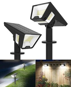haaray solar spot lights outdoor 4 sided lighting angle landscape lights, ip66 waterproof, auto on/off, 3 brightness levels, 58 led solar outdoot lights for yard porch garden, cool white, 2 pack