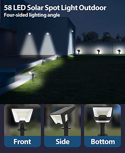 HAARAY Solar Spot Lights Outdoor 4 Sided Lighting Angle Landscape Lights, IP66 Waterproof, Auto On/Off, 3 Brightness Levels, 58 LED Solar Outdoot Lights for Yard Porch Garden, Cool White, 2 Pack