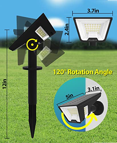 HAARAY Solar Spot Lights Outdoor 4 Sided Lighting Angle Landscape Lights, IP66 Waterproof, Auto On/Off, 3 Brightness Levels, 58 LED Solar Outdoot Lights for Yard Porch Garden, Cool White, 2 Pack