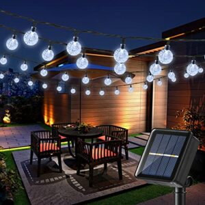 joomer solar string lights outdoor 100led 72ft crystal globe lights with 8 lighting modes, waterproof solar powered patio lights for outdoor garden yard porch wedding party home decor (white)