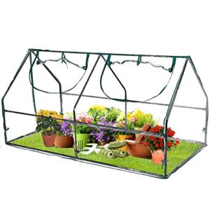 portable mini greenhouse for outdoors , 6.0′ x 3.0′ x 3.0′ small greenhouse for indoor outdoor, mini clear green house with pe cover and roll-up zipper door for winter seedling, flowers, plant growing