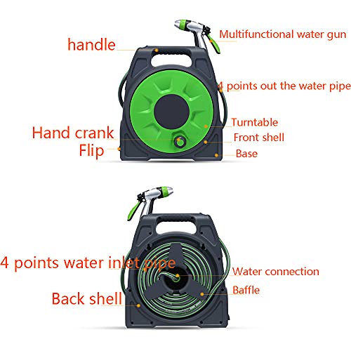 Retractable Garden Hose Reel Portable Simple Household Hose Reel Car With Spray Nozzle And Standard Connector + Plastic Foam Pot Garden Plastic Mini Rolling Hose Reel Various Lengths Of Water Hoses