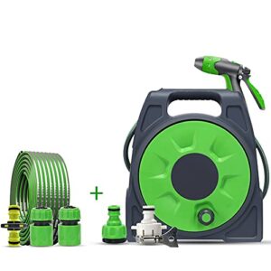 Retractable Garden Hose Reel Portable Simple Household Hose Reel Car With Spray Nozzle And Standard Connector + Plastic Foam Pot Garden Plastic Mini Rolling Hose Reel Various Lengths Of Water Hoses