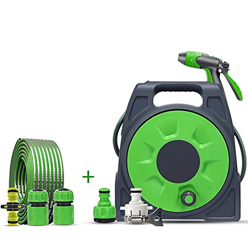 Retractable Garden Hose Reel Portable Simple Household Hose Reel Car With Spray Nozzle And Standard Connector + Plastic Foam Pot Garden Plastic Mini Rolling Hose Reel Various Lengths Of Water Hoses