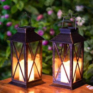 solar lantern, outdoor hanging solar lights waterproof led for porch garden patio pathway deck yard(2 pack)