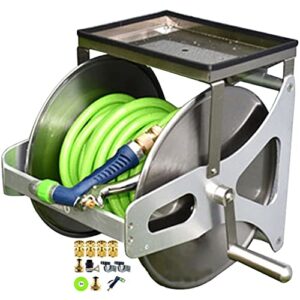 zycsktl garden hose reel cart with hose,wall-mounted hose cart with storage table, household small portable water pipe high pressure water gun storage rack, garden hose truck