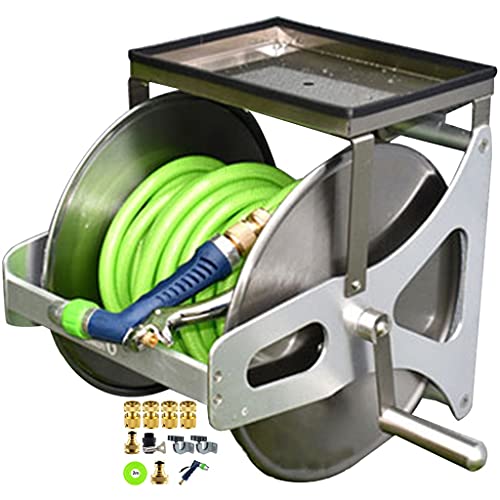 ZYCSKTL Garden Hose Reel Cart with Hose,Wall-Mounted Hose Cart with Storage Table, Household Small Portable Water Pipe High Pressure Water Gun Storage Rack, Garden Hose Truck